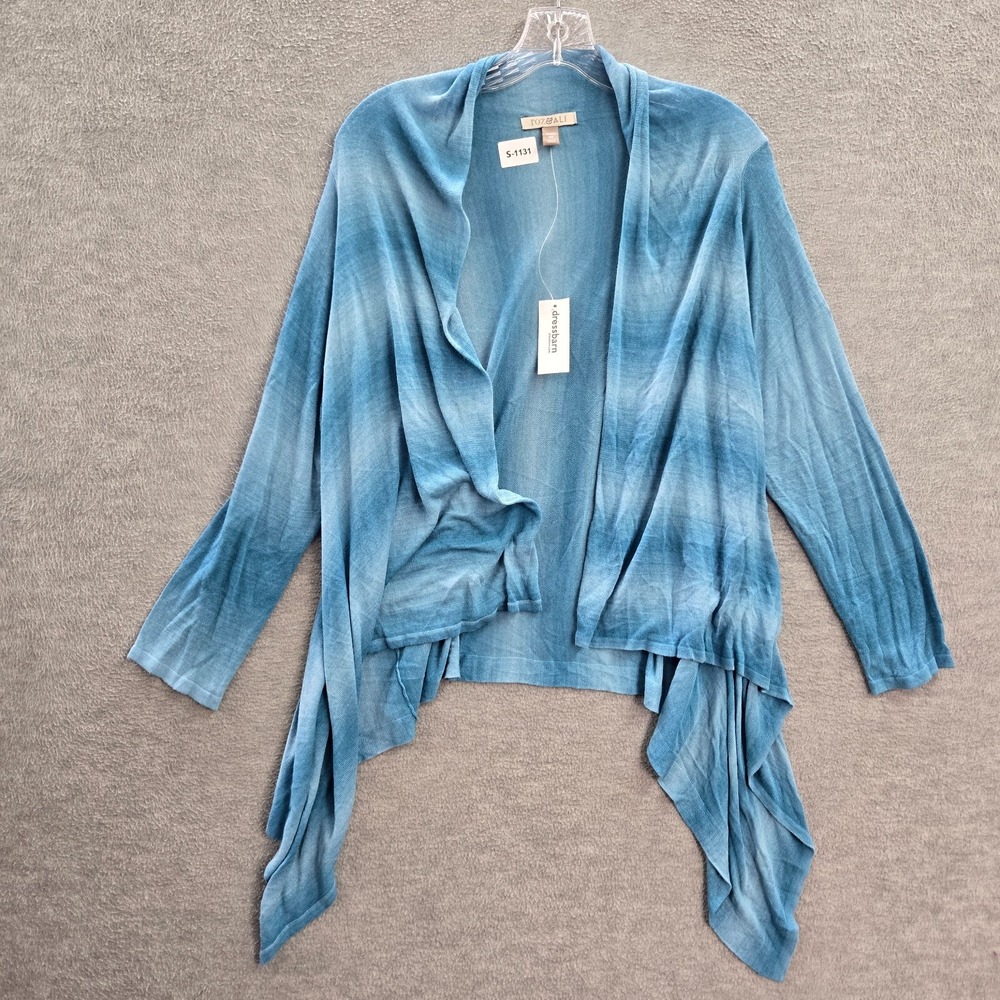 Roz & Ali Women Sweater 2X Blue Striped Tie Dye Cardigan Waterfall‎ Open  NWT